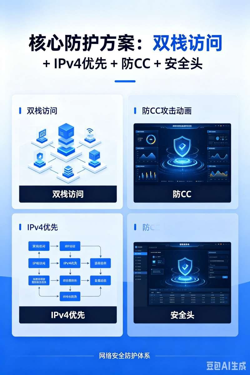 现在核心的「双栈访问 + IPv4优先 + 防CC+安全头-神人佛8客